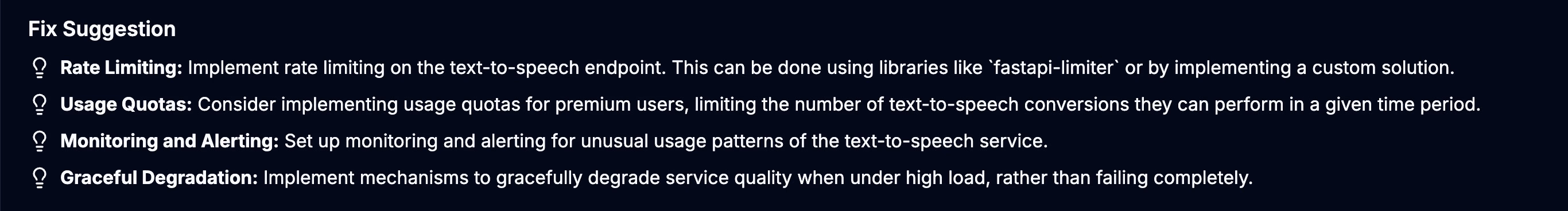 List of alternative fix suggestions